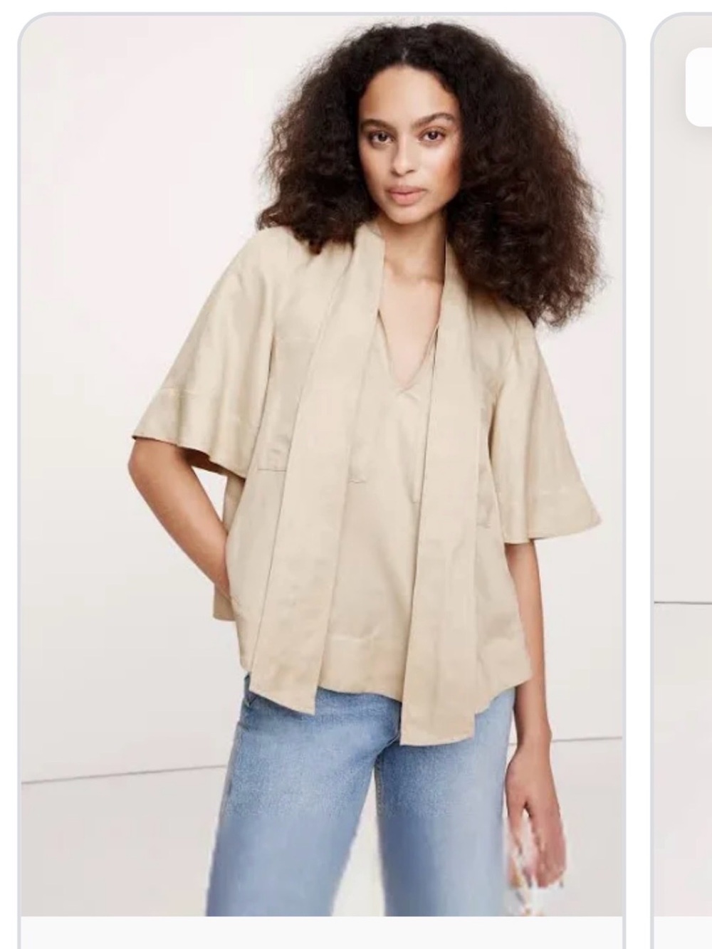 Banana Republic viscose linen tie neck top